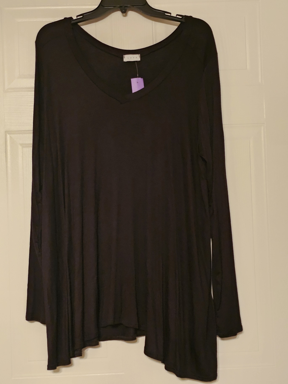 Luxe Black Asymmetrical V-Neck Long Sleeve Top